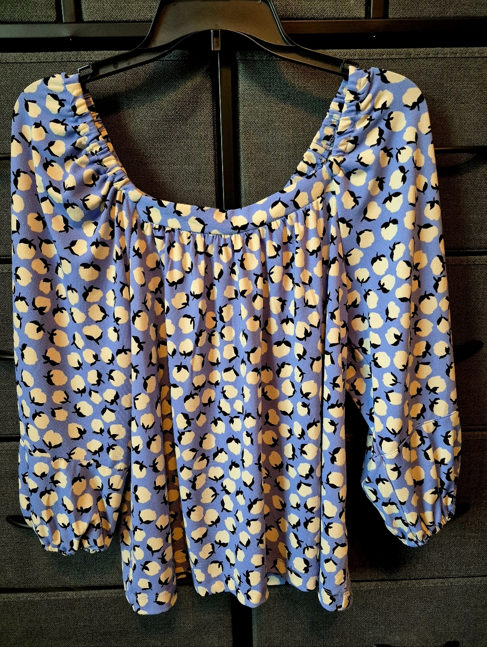 Pop Sugar Women’s Blue Scoop-Neck Blouse w/Cotton Flowers